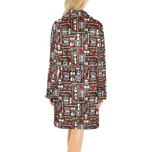 Skeleton Pattern Print Women's Fleece Robe