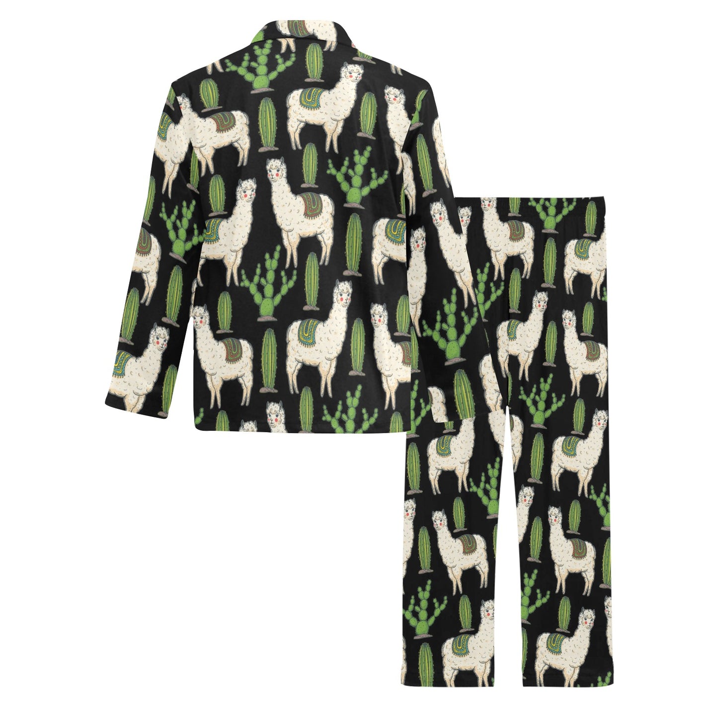 Llama Cactus Pattern Print Design 011 Men's Long Pajama Set