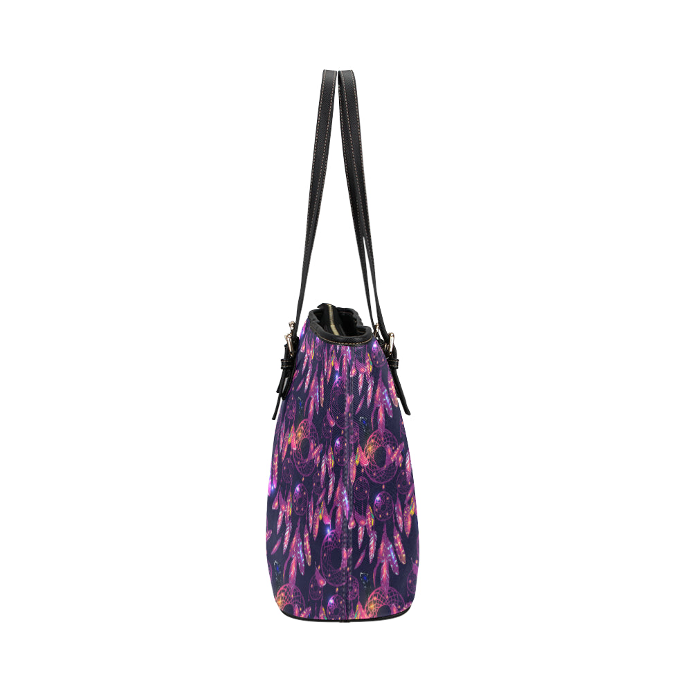 Dream catcher neon Leather Tote Bag