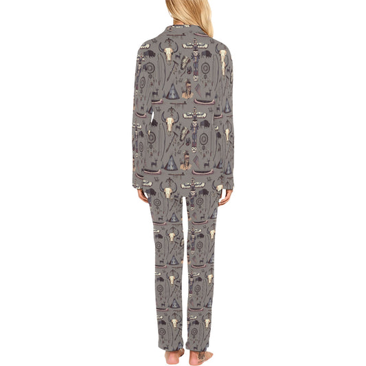 Native Indian life Design Print Women's Long Pajama Set