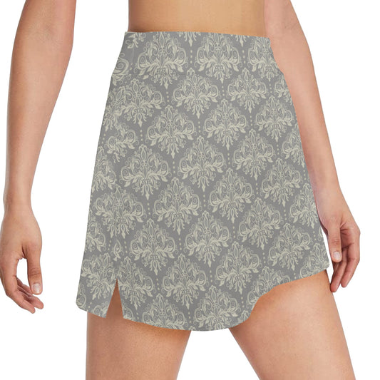 Damask Grey Elegant Print Pattern 17" Golf & Pickleball Skort with Pockets