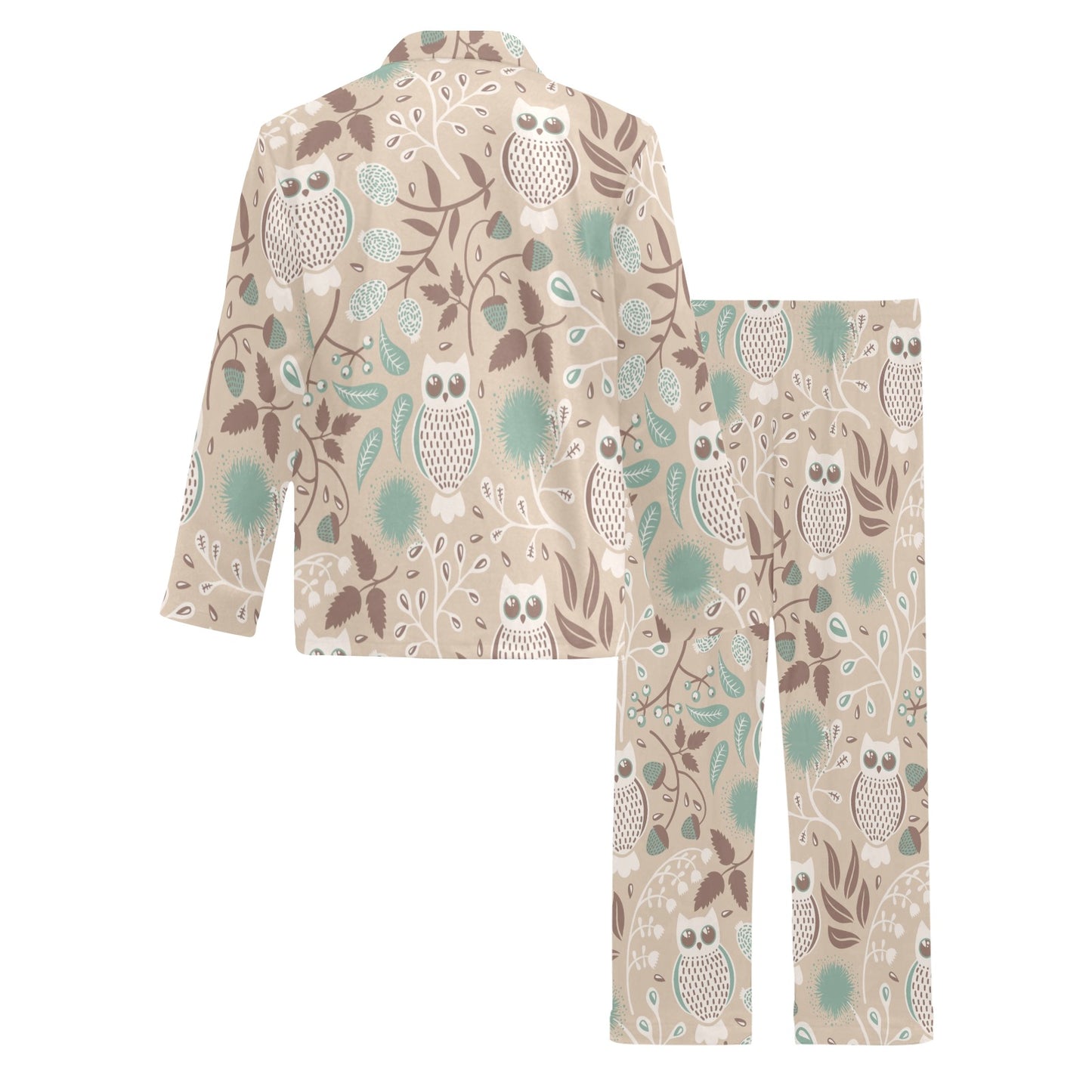 Owl Pattern Print Design A02 Men's Long Pajama Set