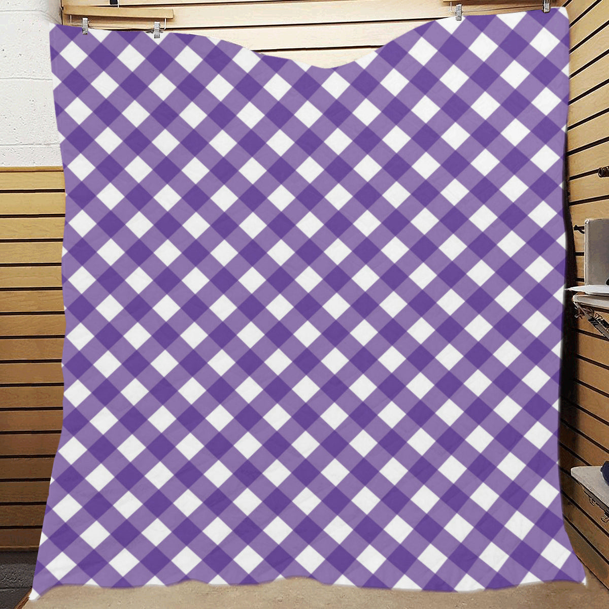 Gingham Purple Pattern Print Design 03 Premium Quilt