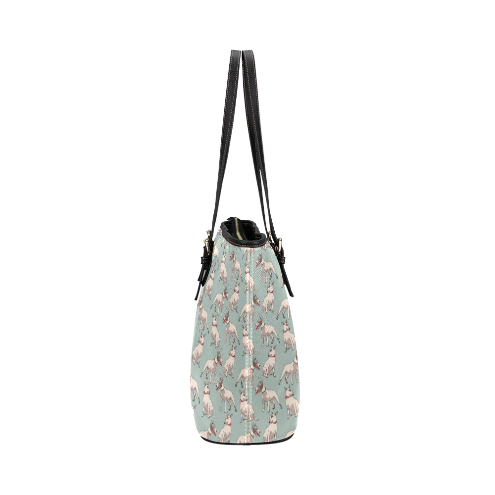 Bull Terrier Cute Print Pattern Leather Tote Bag