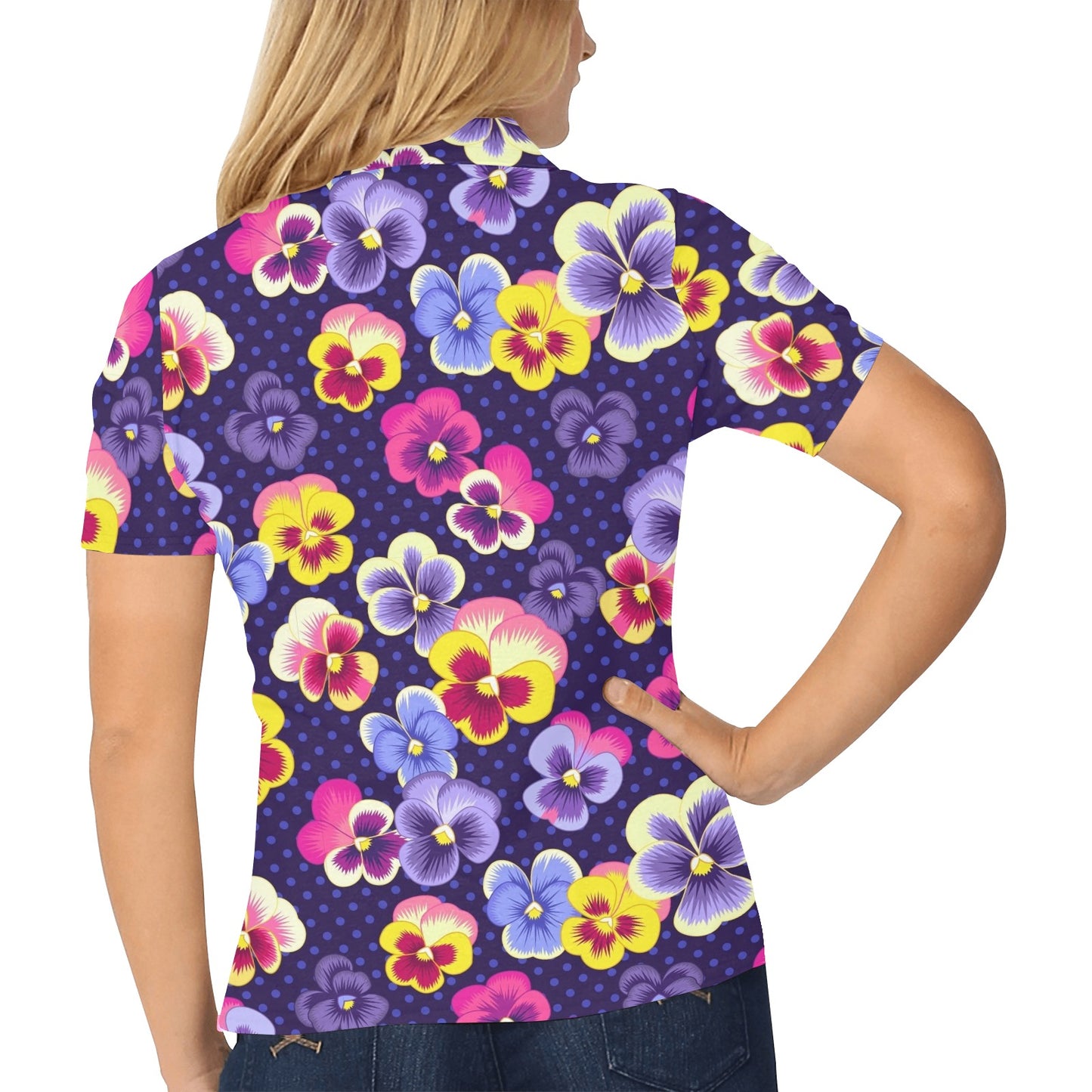 Pansy Pattern Print Design PS04 Women's Polo Shirt