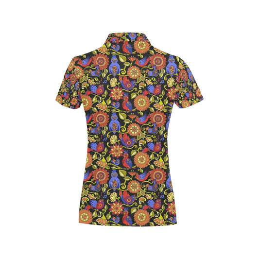 Steampunk Bird Design Themed Print Women's Polo Shirt