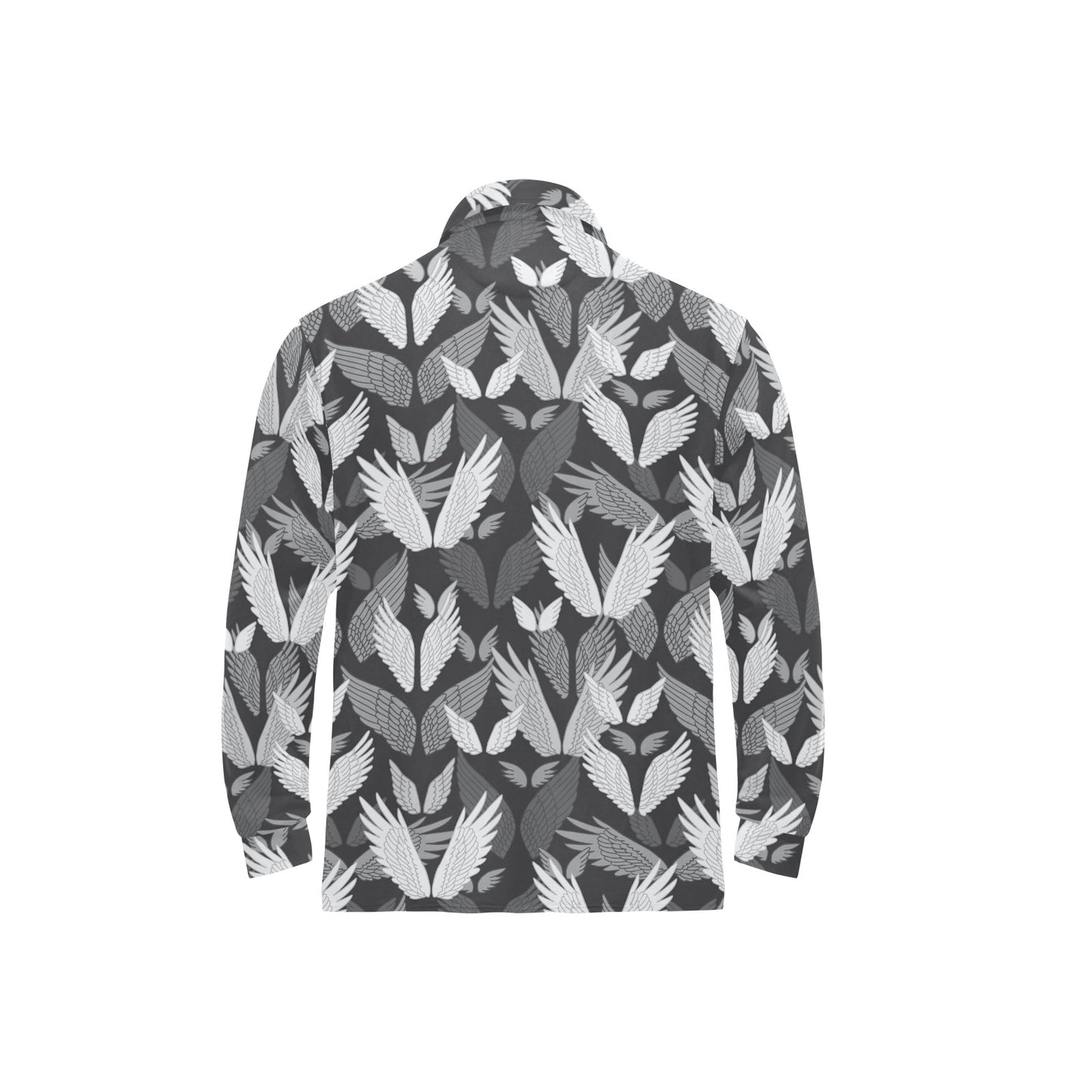 Angel Wings Pattern Design Themed Print Long Sleeve Polo Shirt For Men's