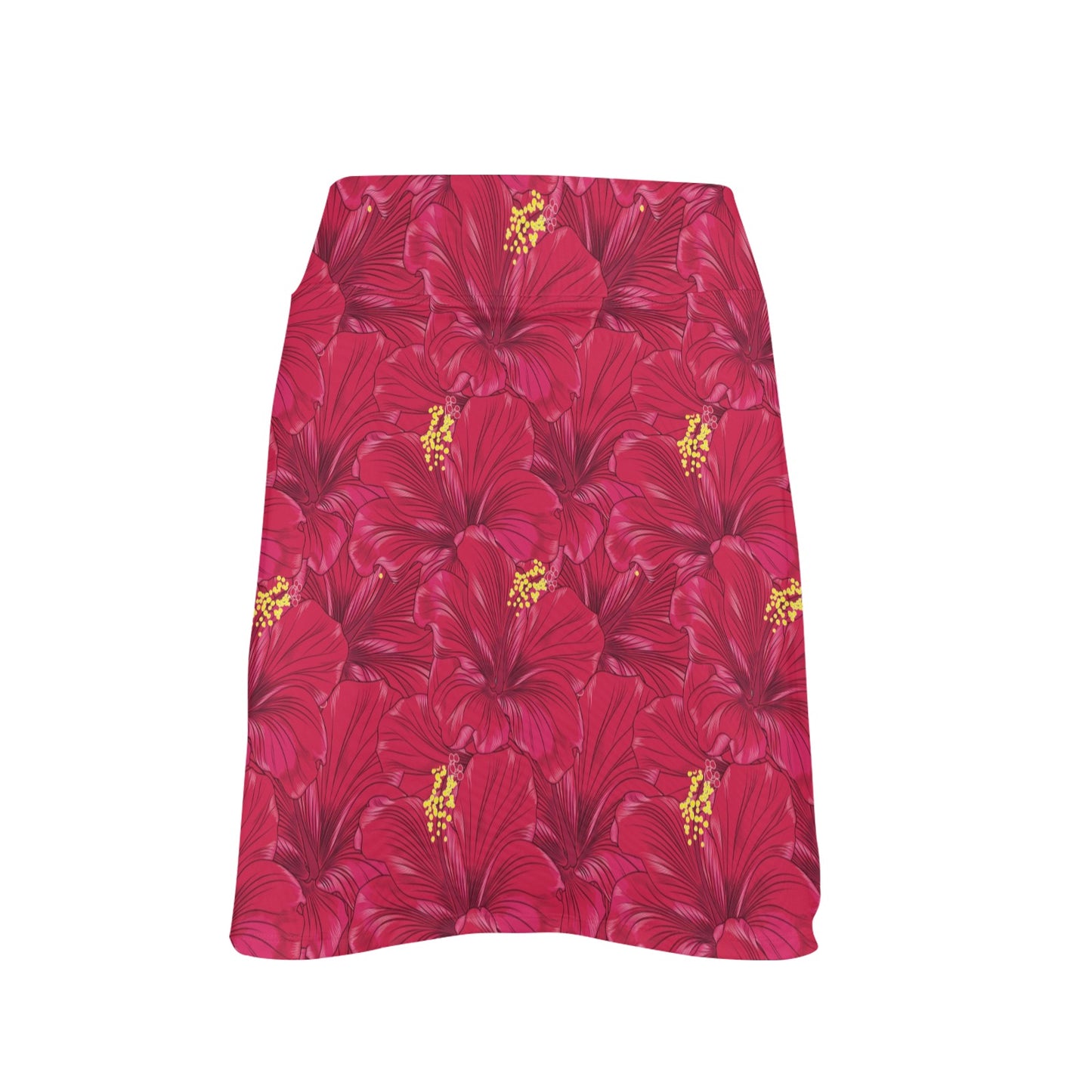 Hibiscus Red Pattern Print LKS308 Women's Golf Skirt with Pocket
