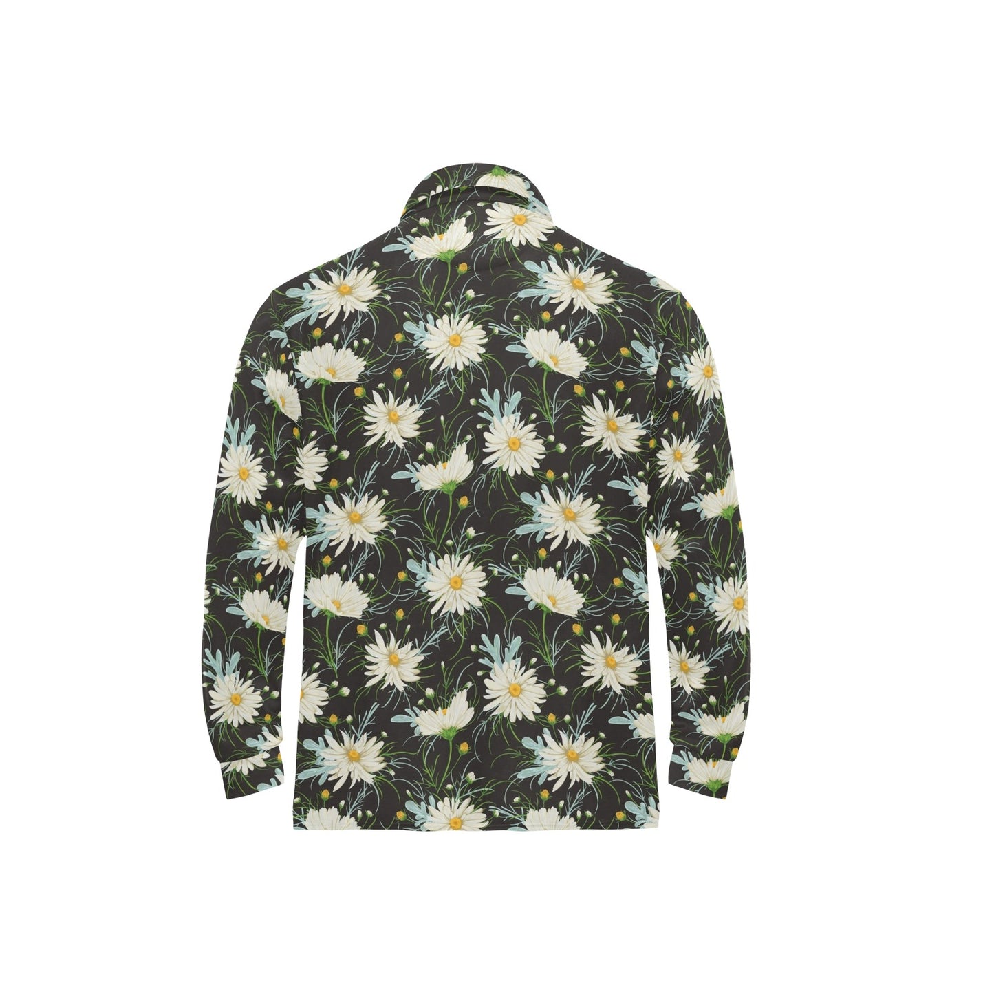 Daisy Pattern Print Design DS08 Long Sleeve Polo Shirt For Men's