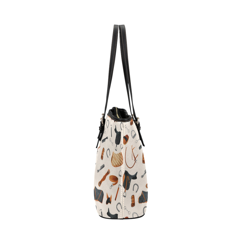 Equestrian Equipment Print Pattern Leather Tote Bag