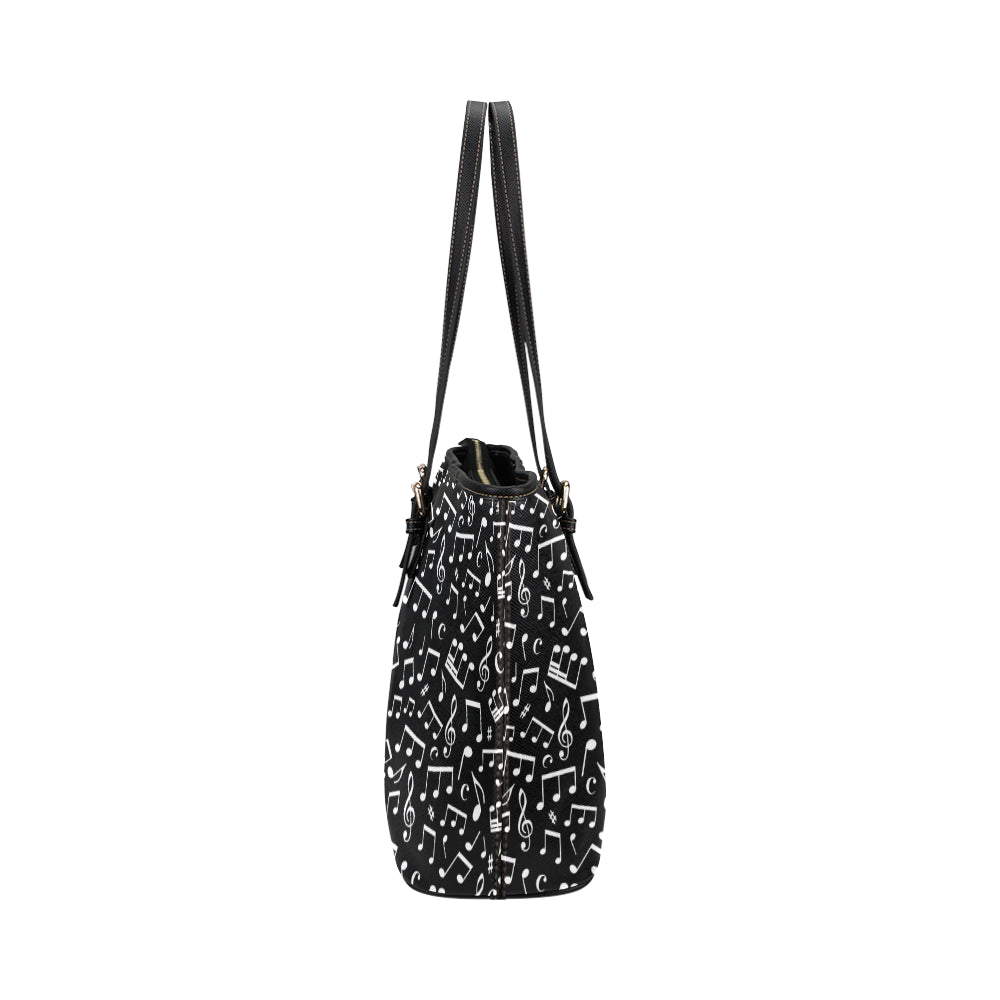 Music Note Black white Themed Print Leather Tote Bag