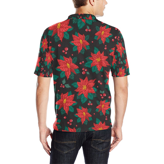 Poinsettia Pattern Print Design POT07 Men Polo Shirt
