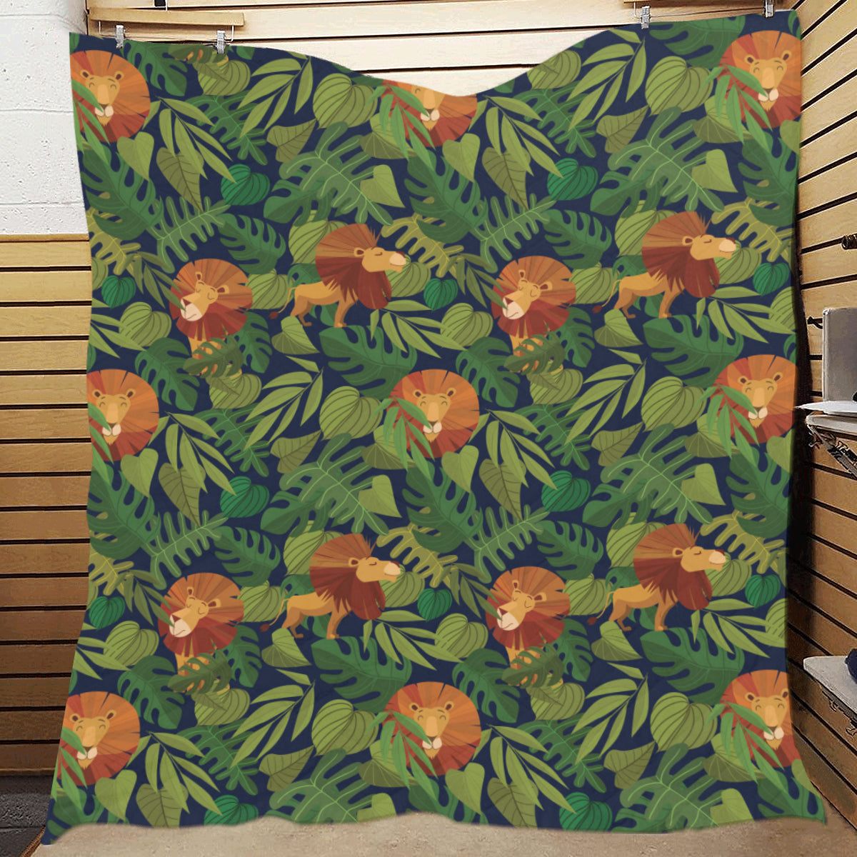 Lion Jungle Pattern Print Design 05 Premium Quilt