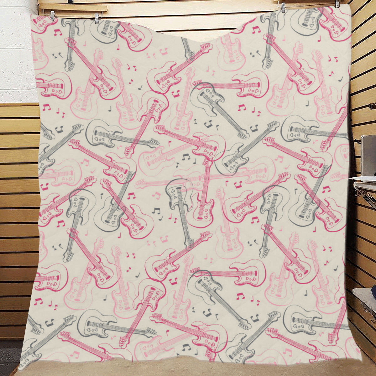 Bass Guitar Pattern Print Design 02 Premium Quilt