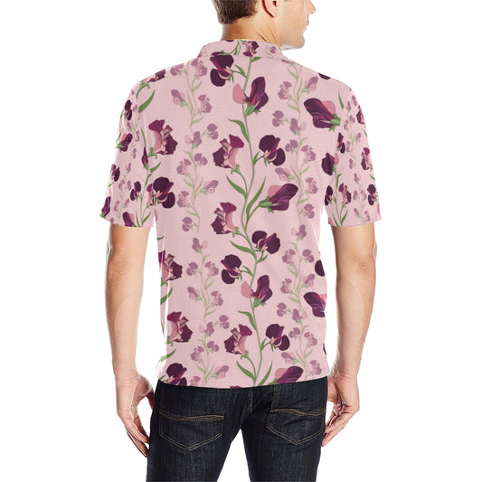Peony Pattern Print Design PE09 Men Polo Shirt