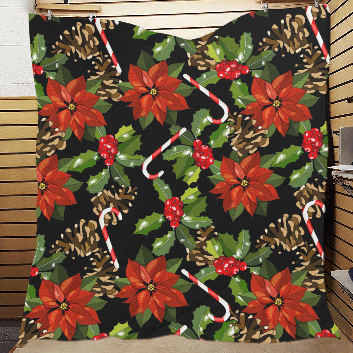 Poinsettia Pattern Print Design POT01 Premium Quilt