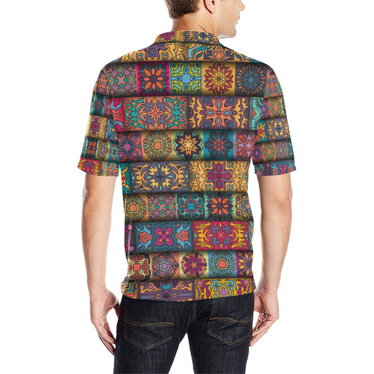 Mandala Style Design Print Men Polo Shirt