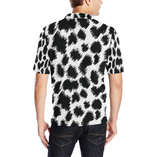 Cheetah Black Print Pattern Men Polo Shirt