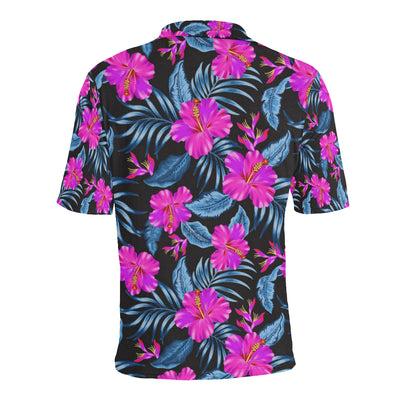 Neon Pink Hibiscus Pattern Print Design HB015 Men Polo Shirt