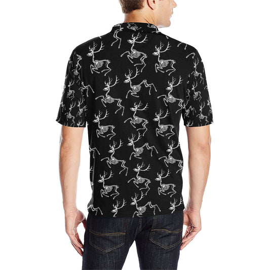 Deer Skeleton Print Pattern Men Polo Shirt