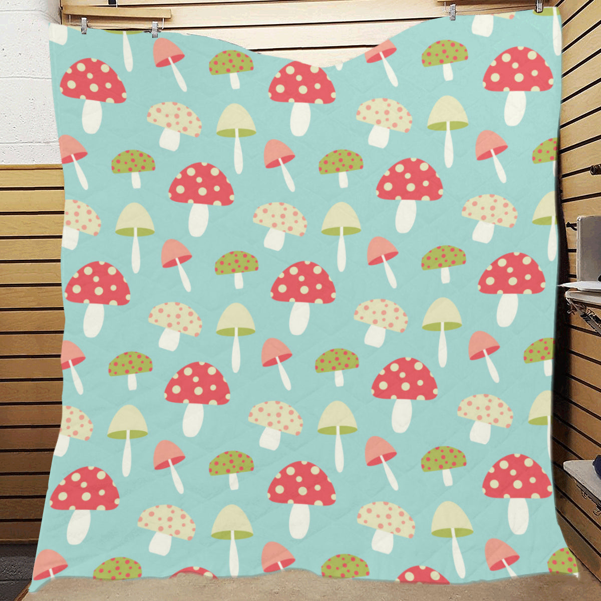 Mushroom Pattern Print Design A01 Premium Quilt