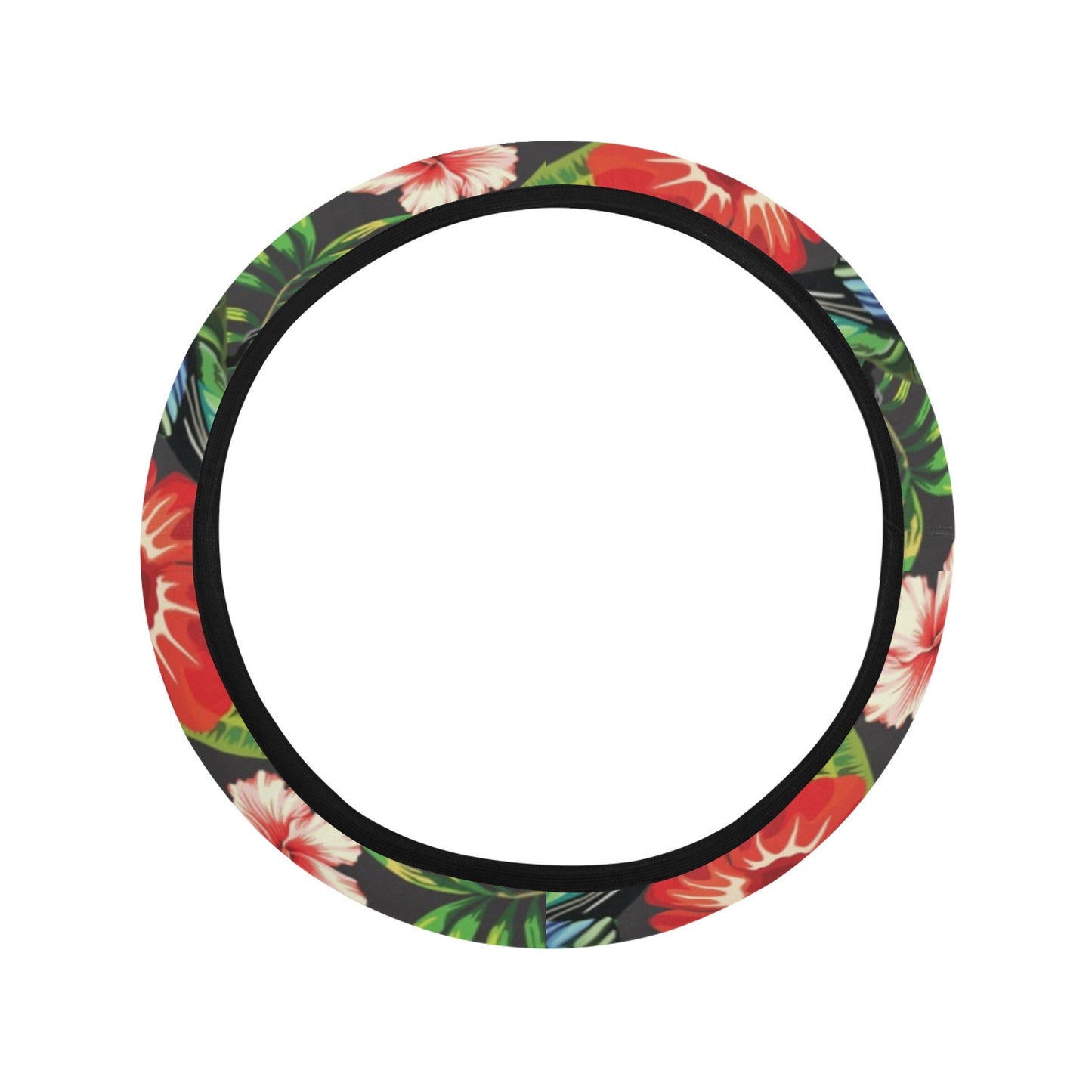 Hibiscus Red With Parrotprint Design LKS303 Steering Wheel Cover with Elastic Edge