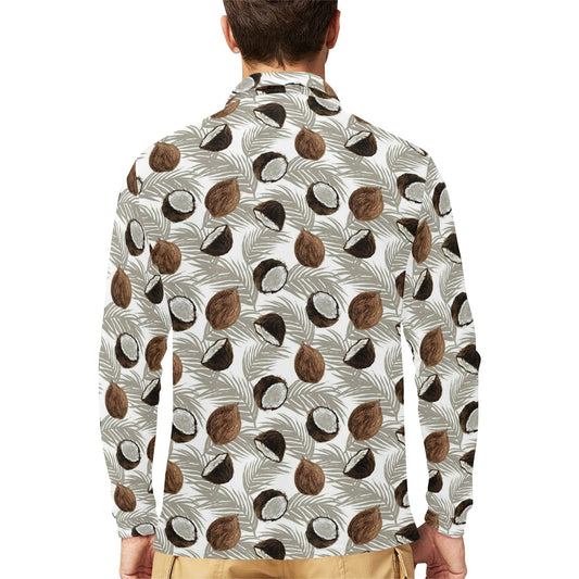 Coconut Pattern Print Design CN03 Long Sleeve Polo Shirt For Men's