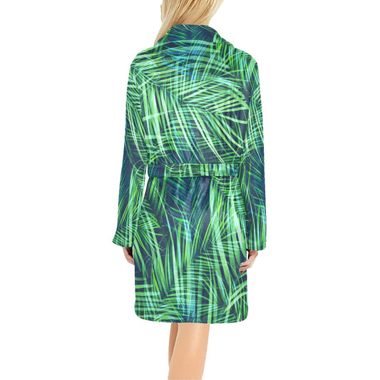 Palm Leaves Pattern Print Design PL02 Women's Fleece Robe
