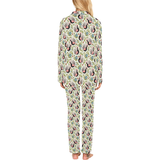 Rooster Print Design Women's Long Pajama Set