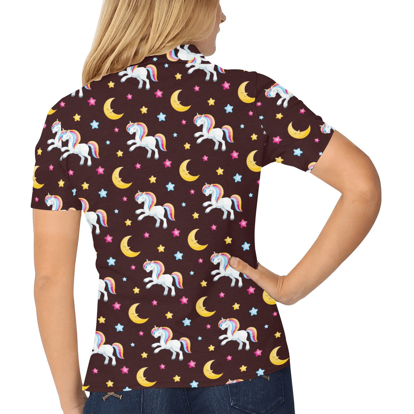 Unicorn Moon Star Women's Polo Shirt