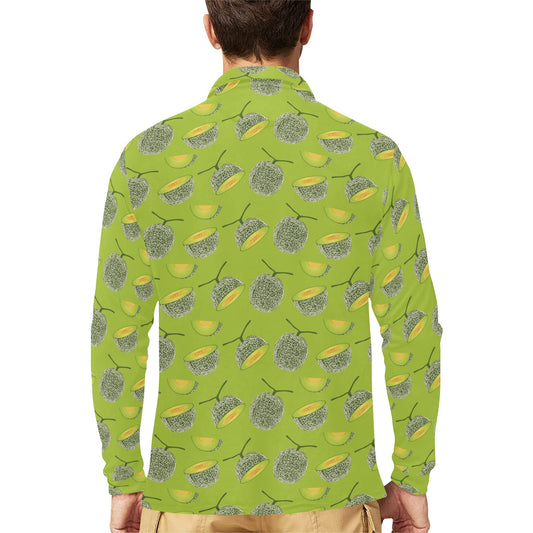Cantaloupe Pattern Print Design 03 Long Sleeve Polo Shirt For Men's