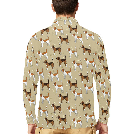 Beagle Pattern Print Design 01 Long Sleeve Polo Shirt For Men's