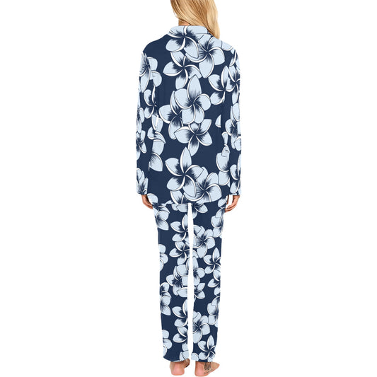 Plumeria Pattern Print Design A02 Women's Long Pajama Set