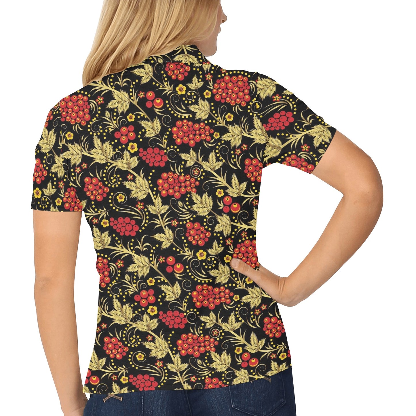 Cranberry Pattern Print Design CB02 Women's Polo Shirt