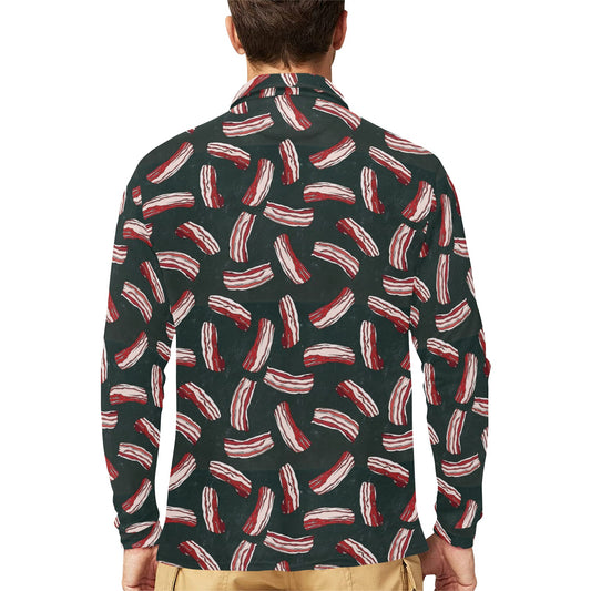 Bacon Pattern Print Design 02 Long Sleeve Polo Shirt For Men's