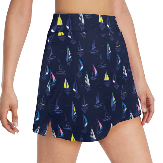Sailboat Print Design LKS305 17" Golf & Pickleball Skort with Pockets