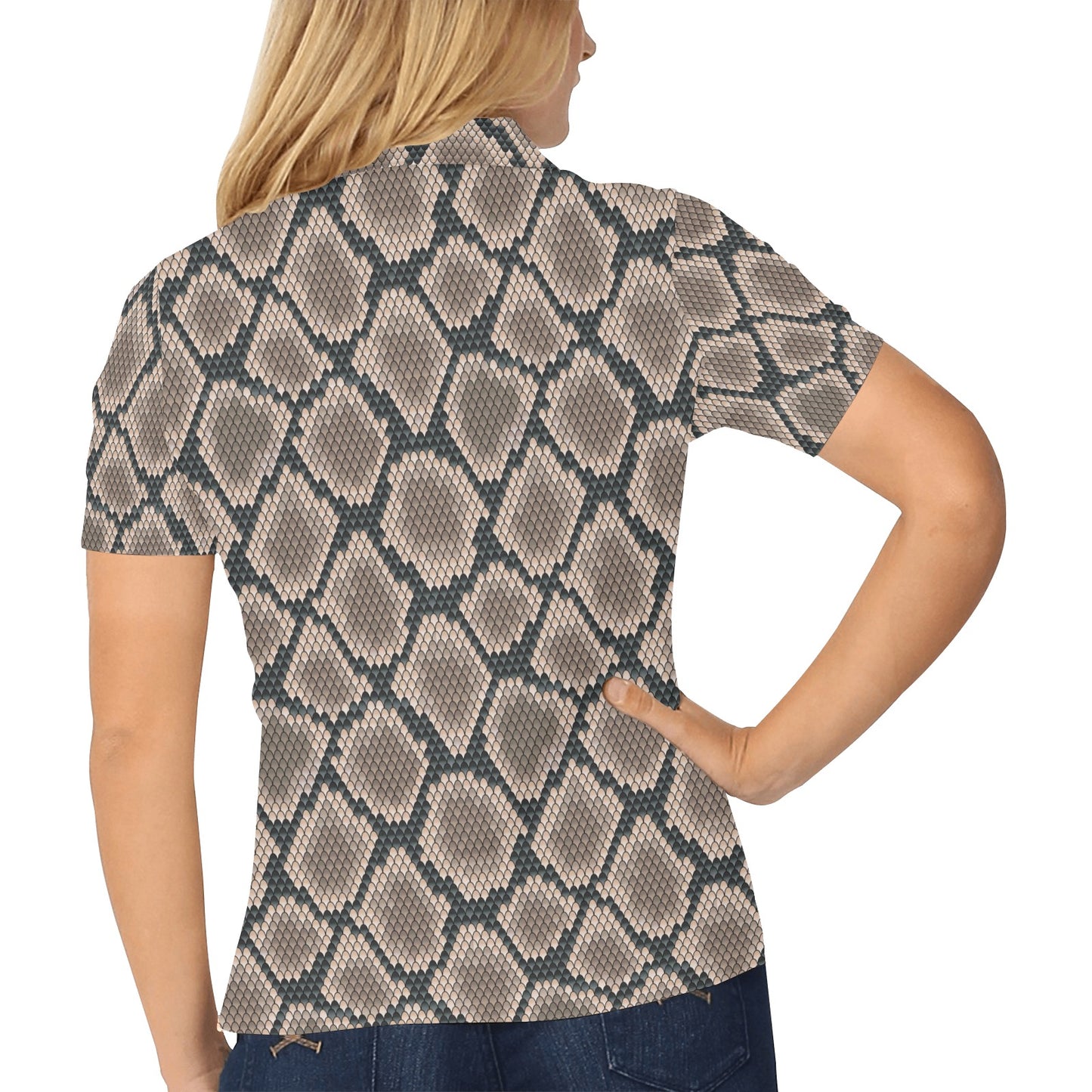 Snake Skin Design Print Women's Polo Shirt