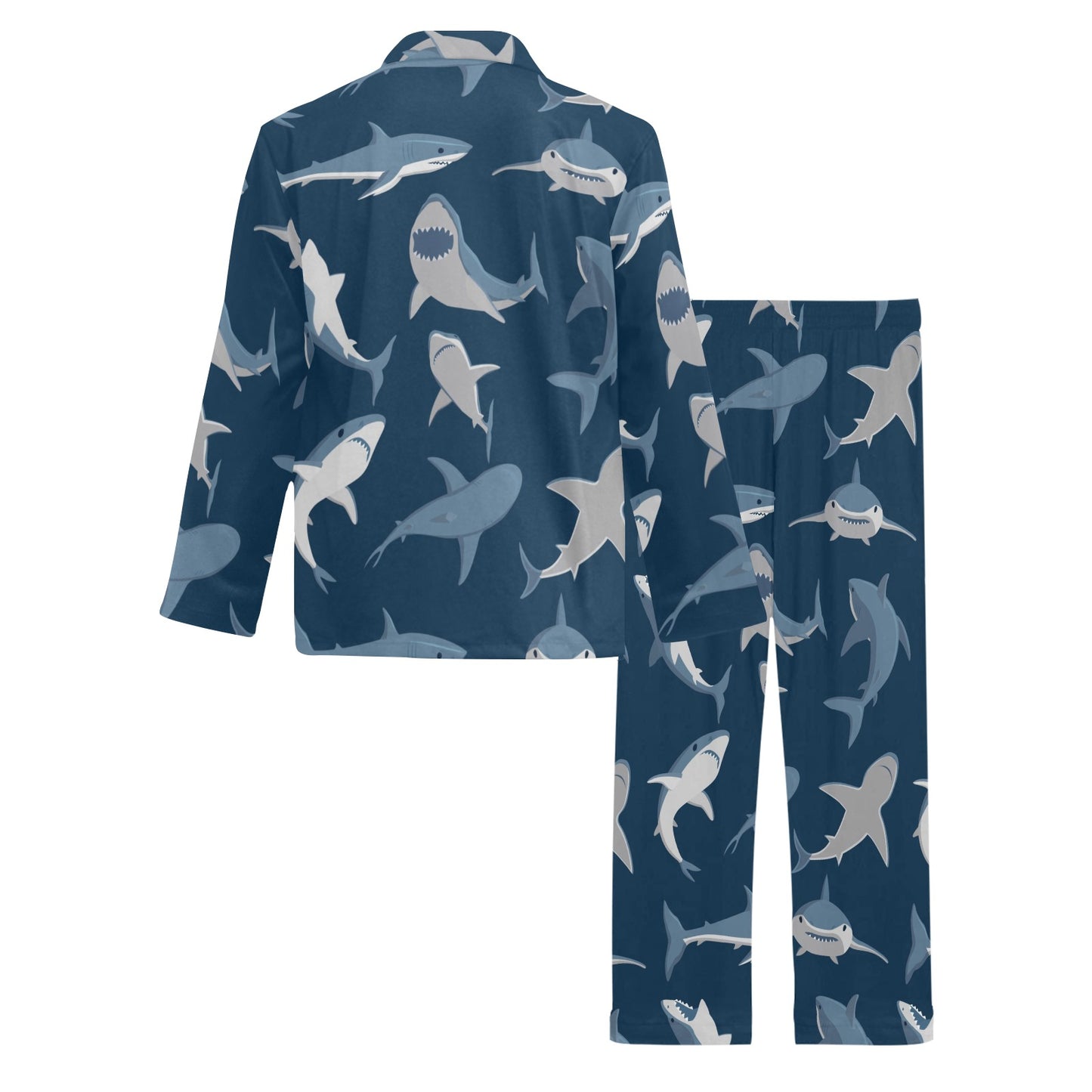 Shark Action Pattern Men's Long Pajama Set