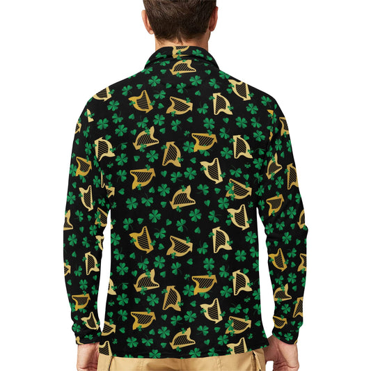 Harp Print Design LKS402 Long Sleeve Polo Shirt For Men's
