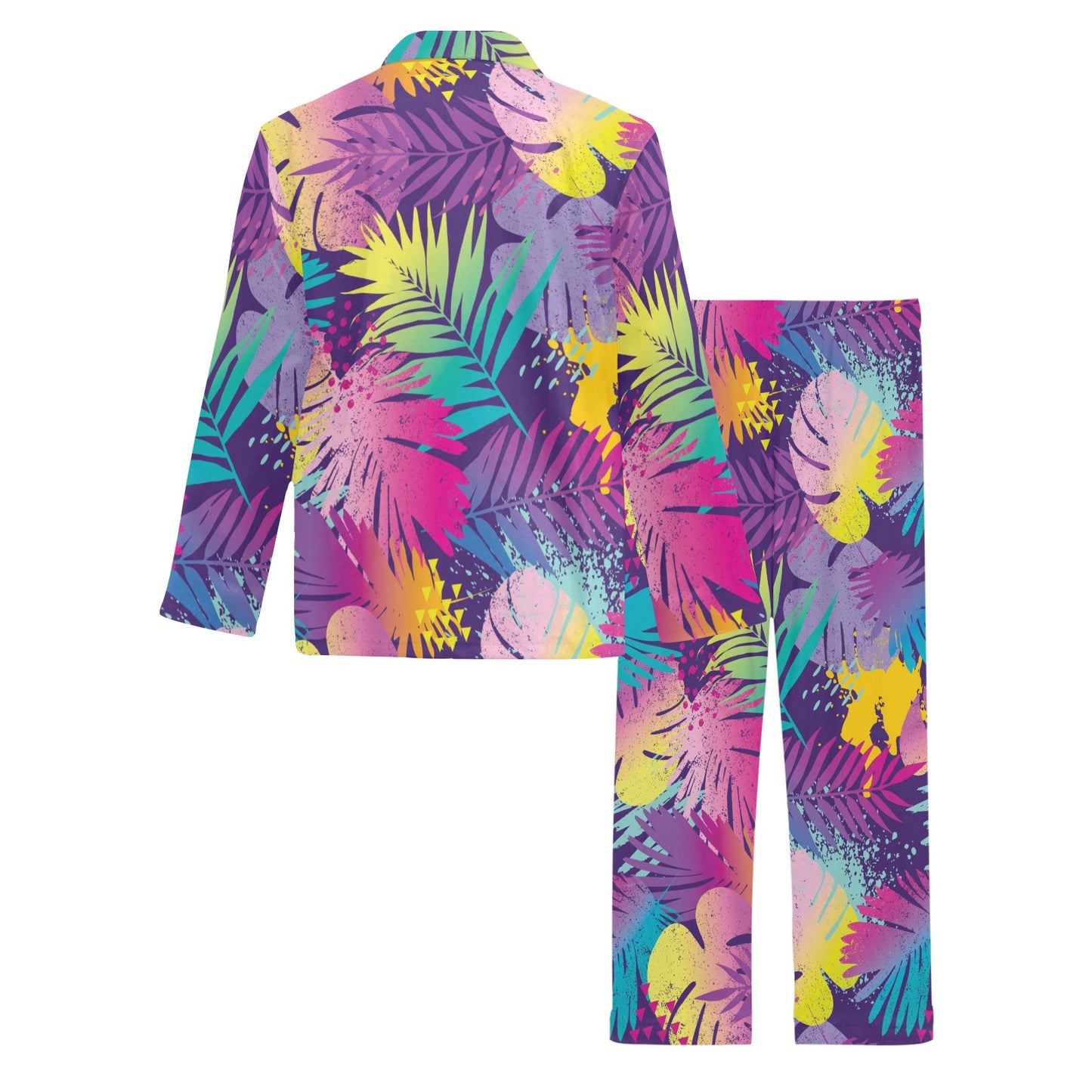 Palm Leaf Pattern Print Design A04 Men's Long Pajama Set