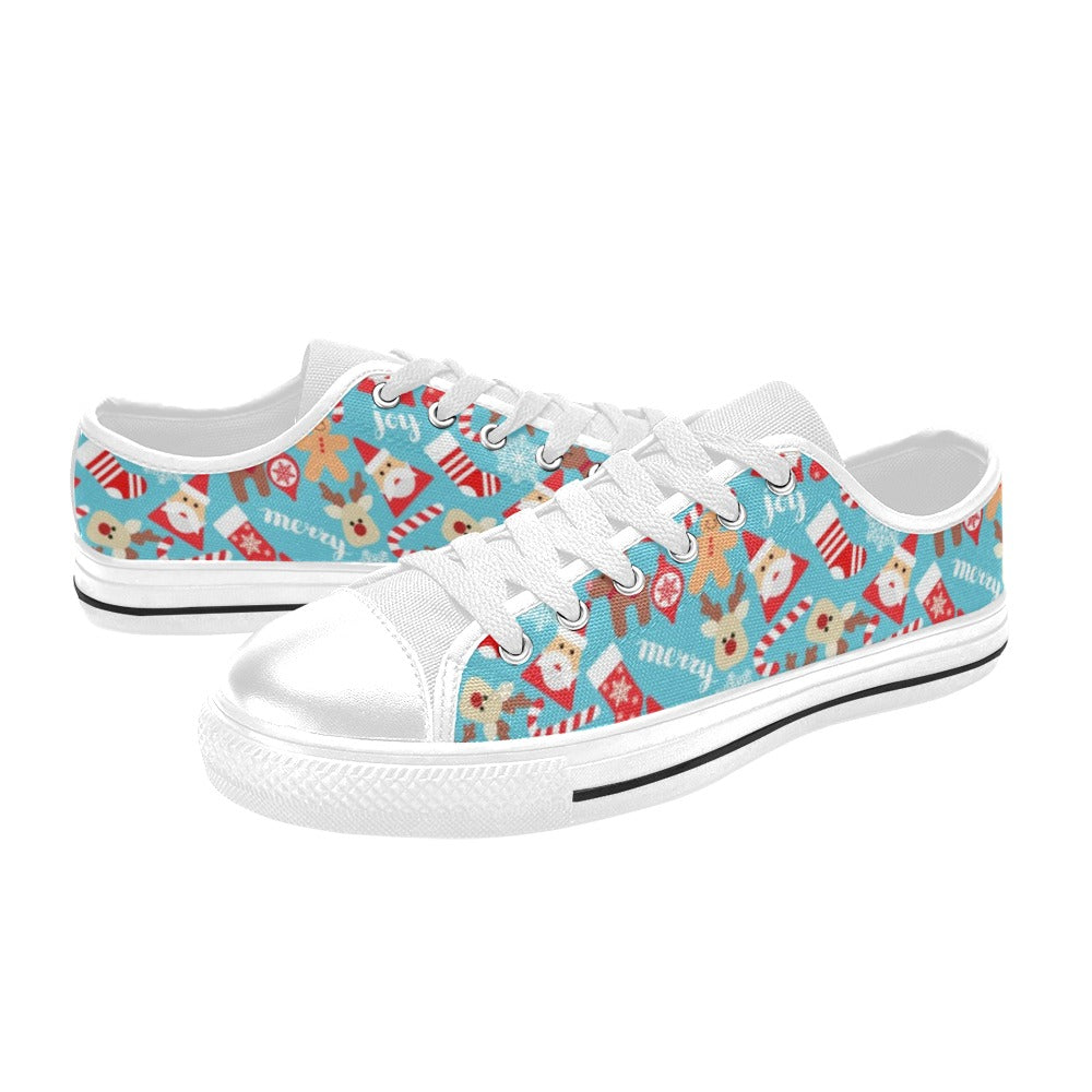 Santa Christmas Themed Print Design LKS306 Women's White Low Top Shoes