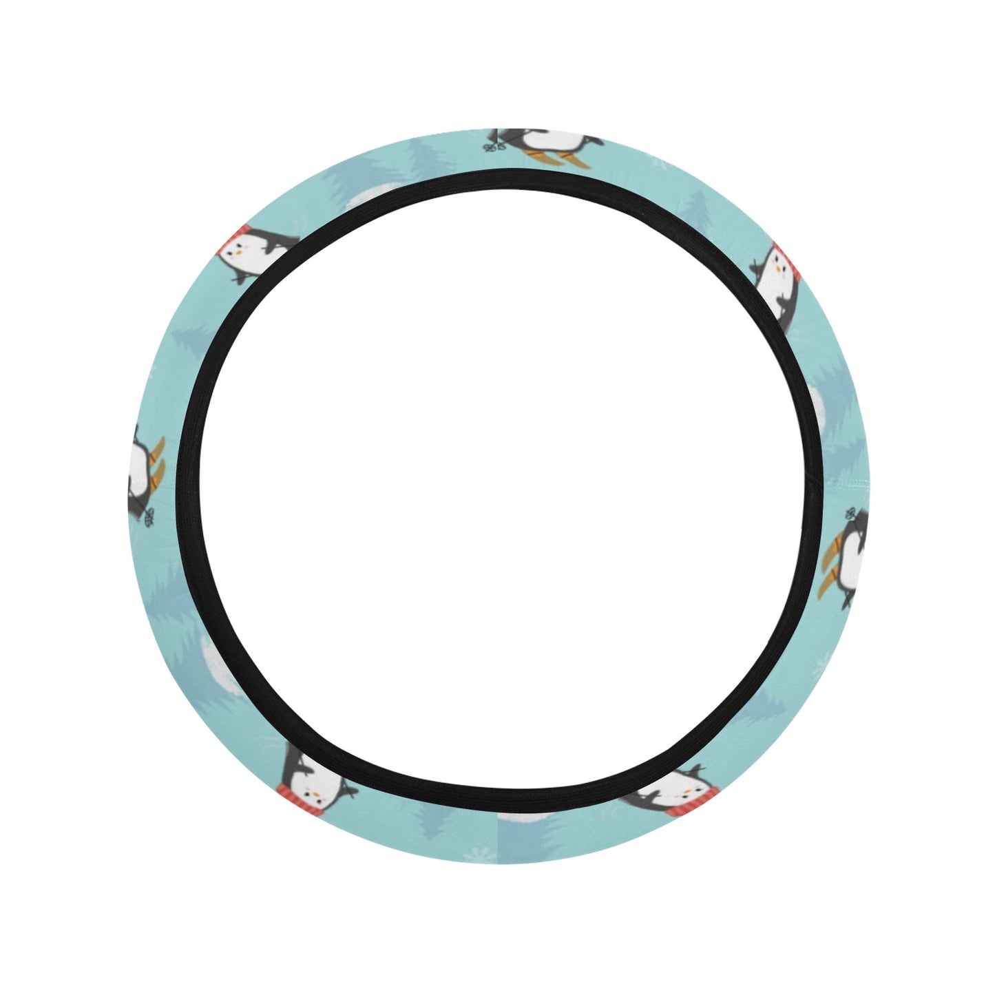 Ski Penguin Print Design LKS304 Steering Wheel Cover with Elastic Edge