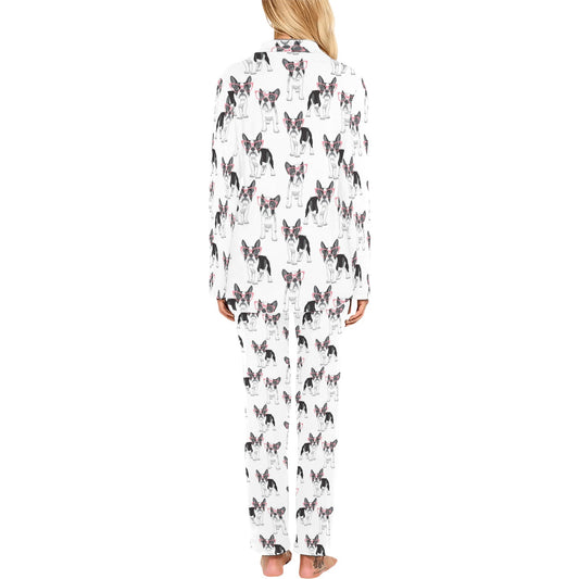 Boston Terrier Pattern Print Design 03 Women's Long Pajama Set