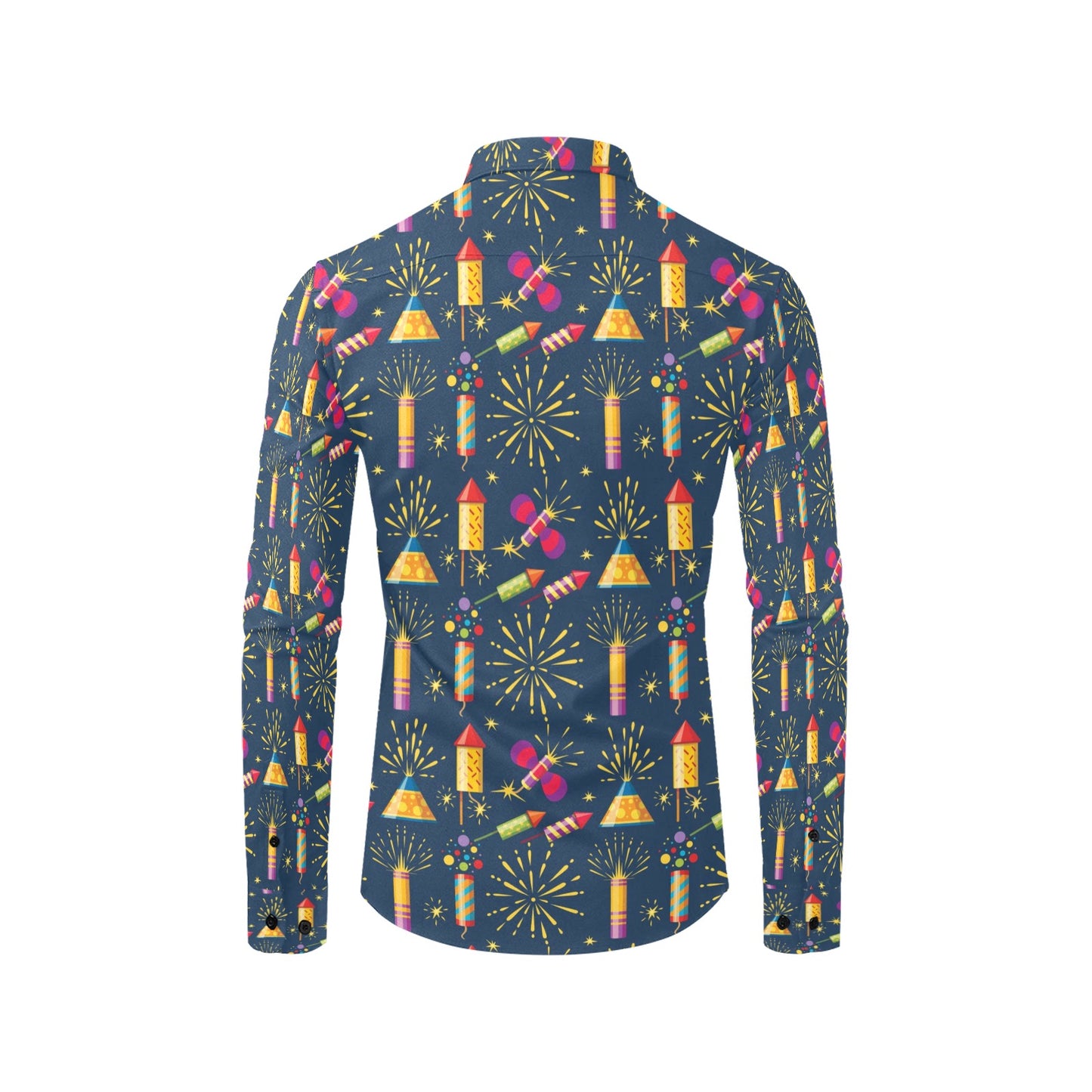 Firework Sparkling Rockets Print Design LKS306 Men's Long Sleeve Dress Shirt