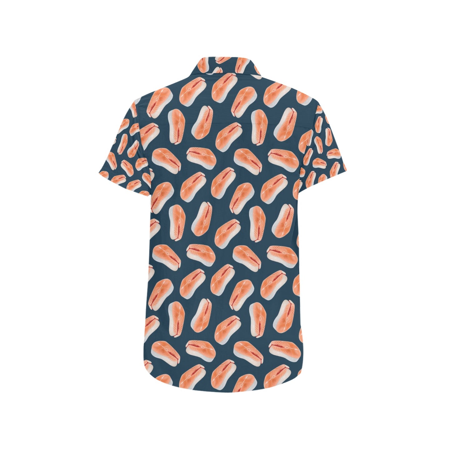 Salmon Steak Print Design LKS306 Men Short Sleeve Button Up Shirt
