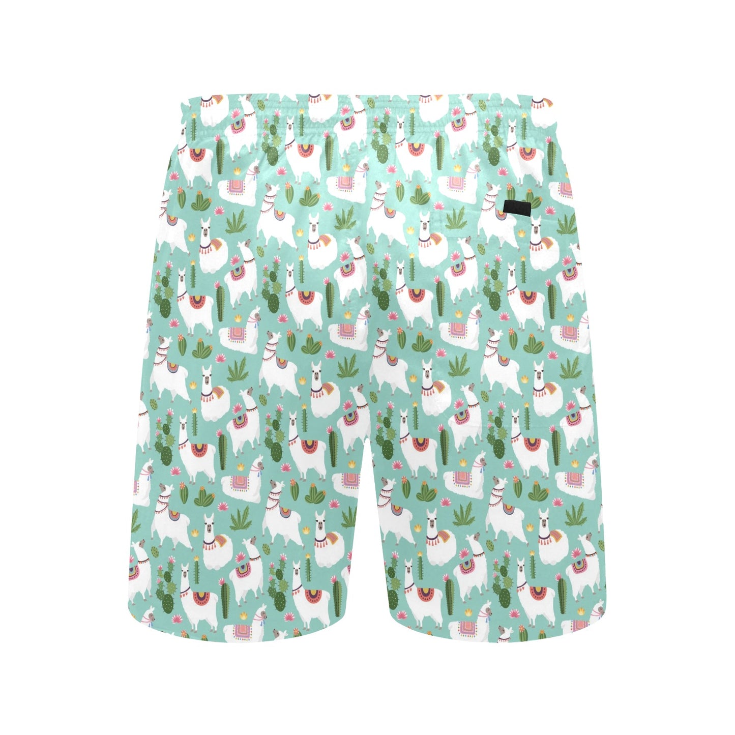 Llama with Cactus Themed Print Men's Swim Trunks Beach Shorts