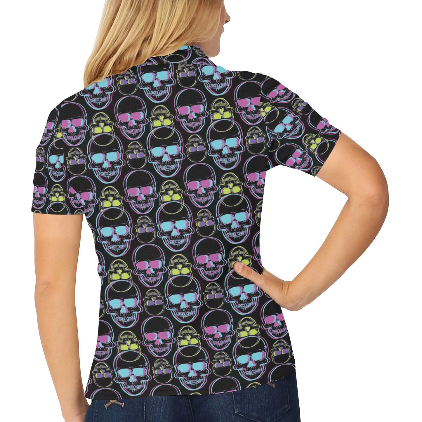 Skull 3D Colorful Print Design LKS309 Women's Polo Shirt