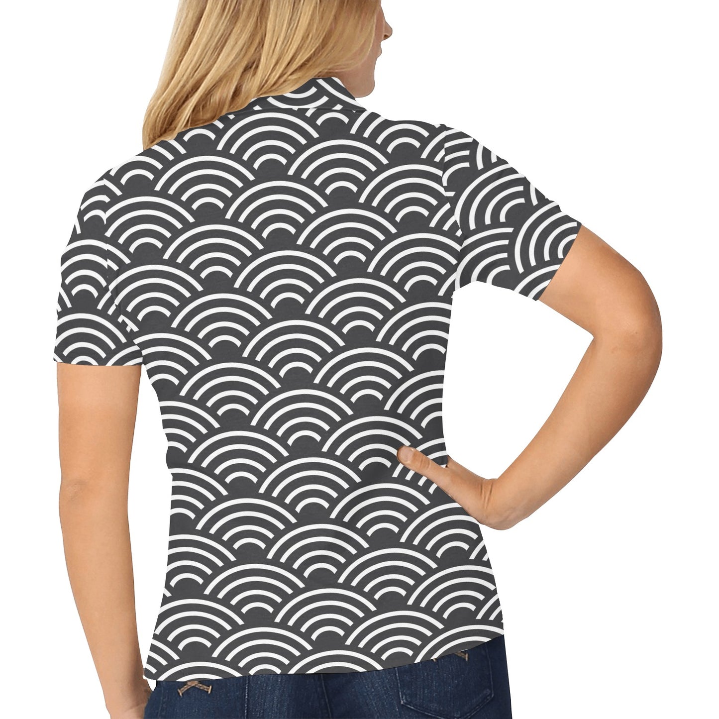Scales Black White Pattern Print Design 03 Women's Polo Shirt