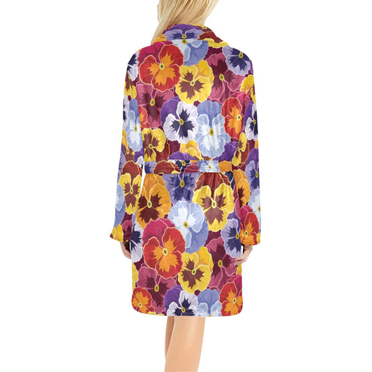 Pansy Pattern Print Design PS01 Women's Fleece Robe