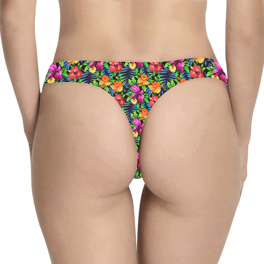 Tropical Folower Colorful Print Women's Thongs